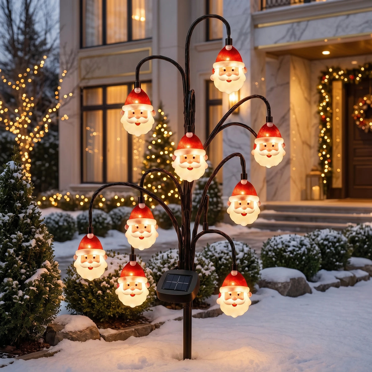Solar Garden Lights Santa Claus Branch Tree Stake - Santa Face Lights