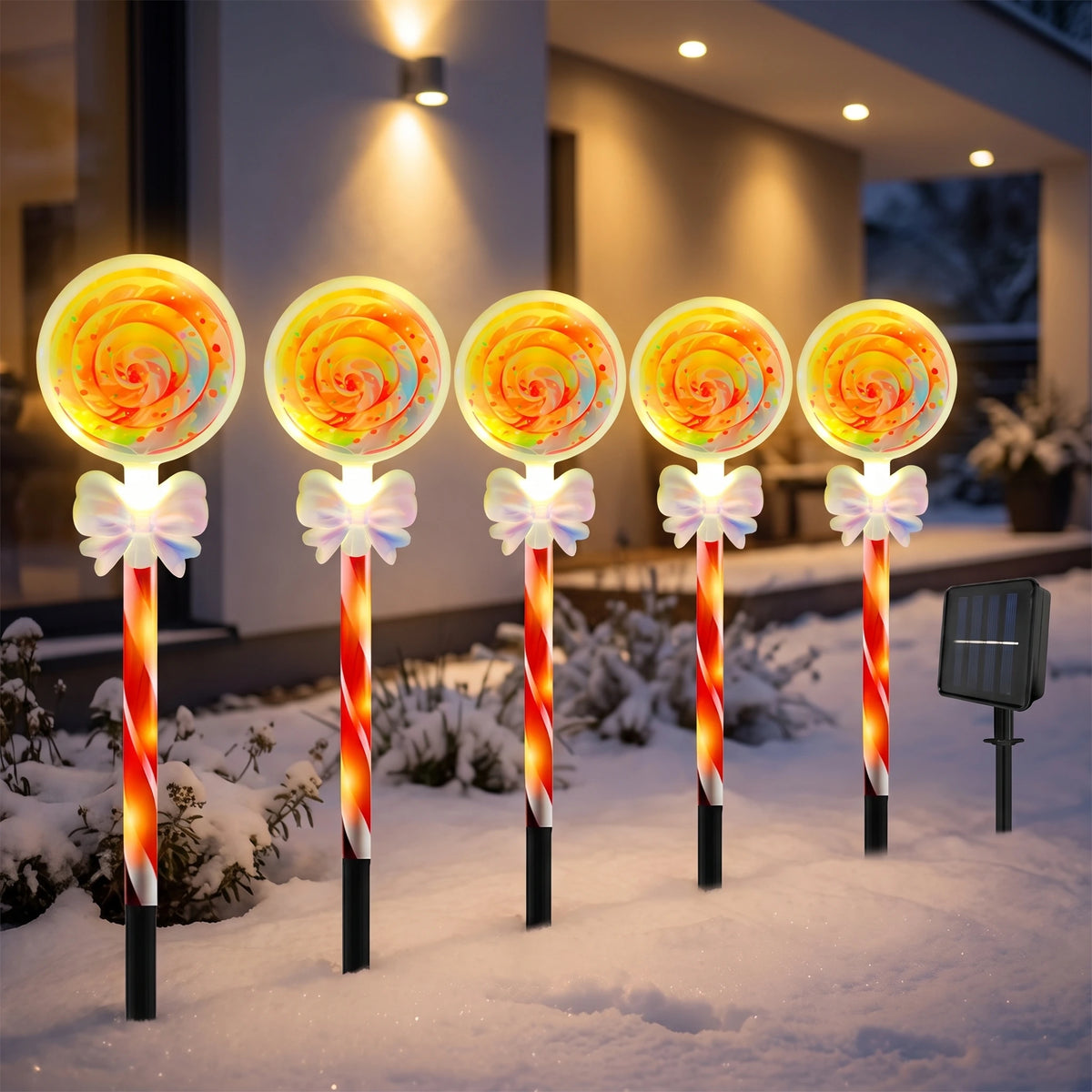 Solar Powered Christmas Lights Candy Cane Stakes - Lollipop 5
