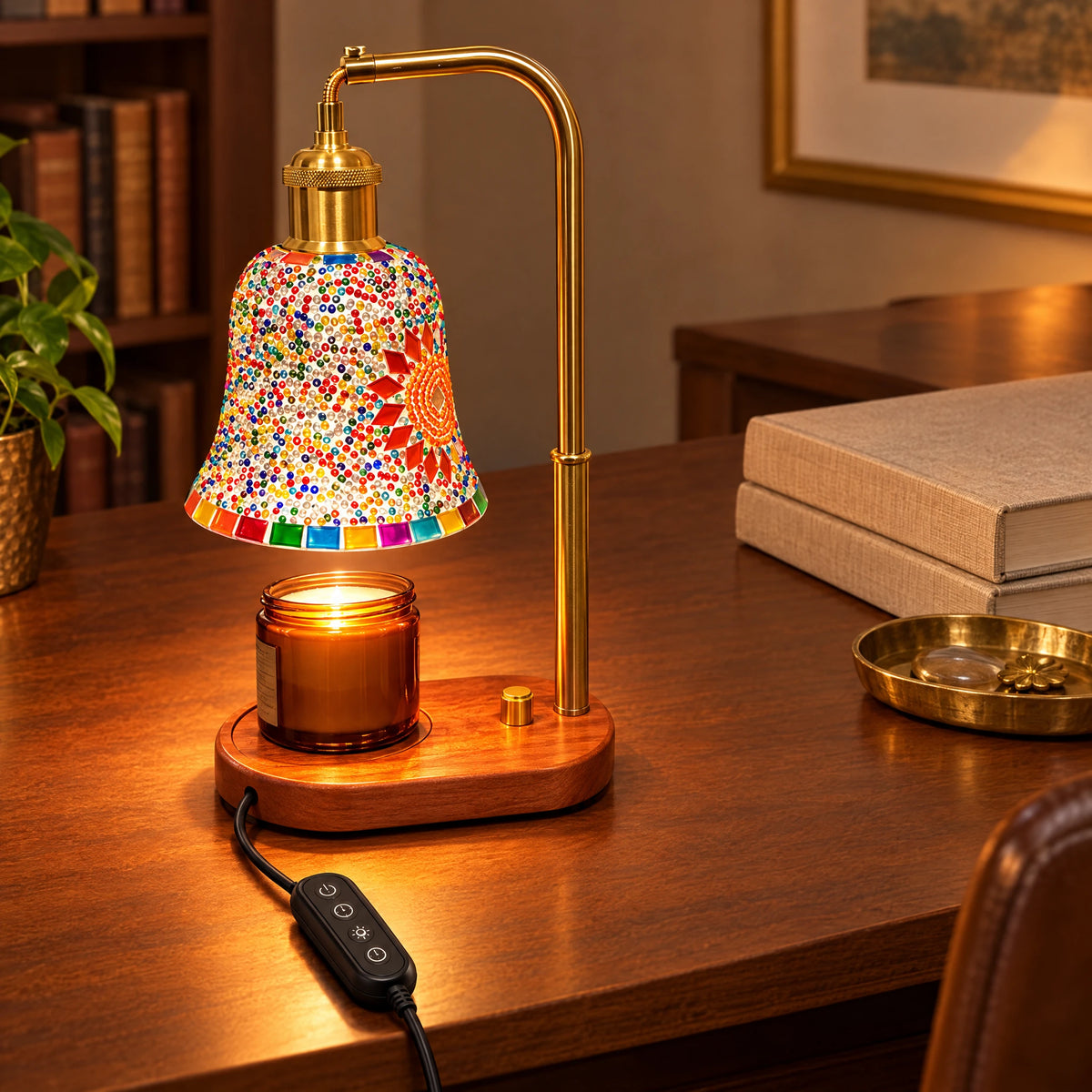 Mosaic Glass Candle Warmer Lamp - Oval Base with Timer Dimmer