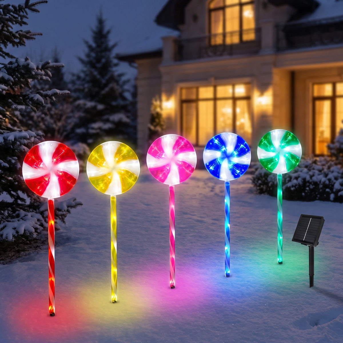 Solar Powered Christmas Lights Candy Cane Stakes - Lollipop 6