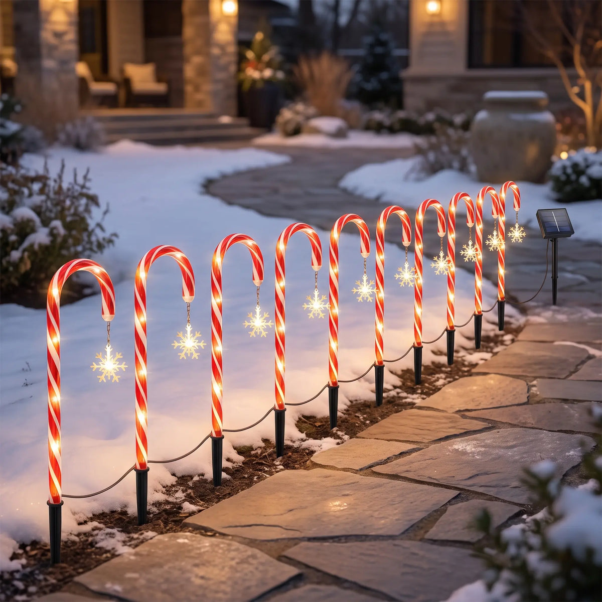 Solar Christmas Candy Cane Pathway Lights - Ten Pack with Stars