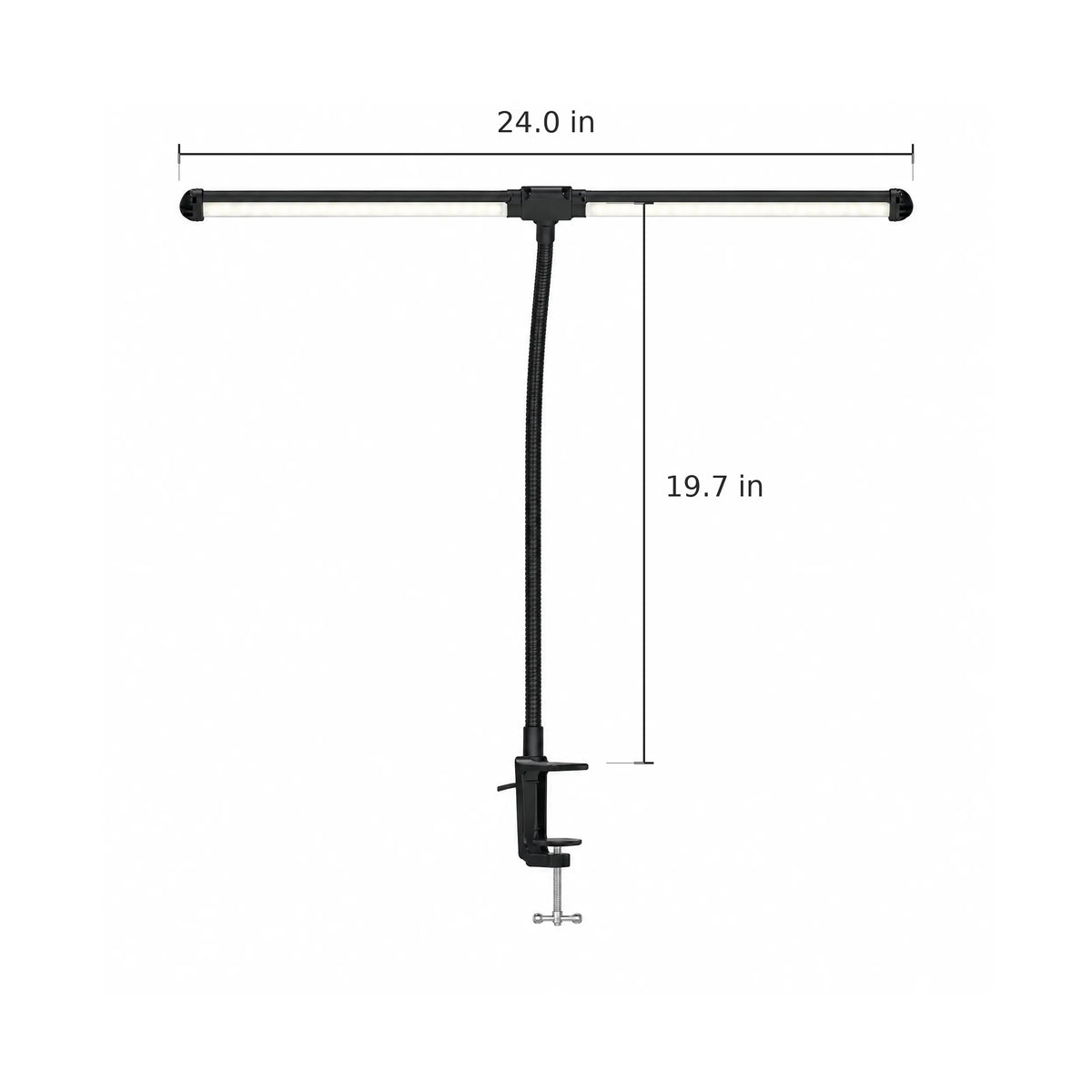 Dual-Head Clip-On Desk Lamp - Dimensions