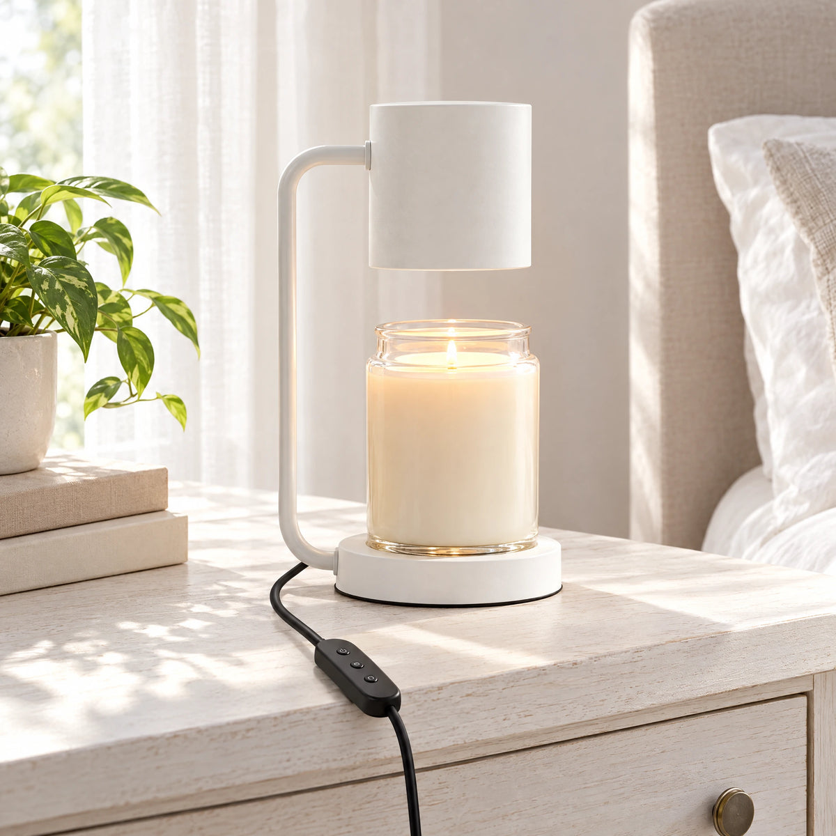 Cylinder Shade Candle Warmer Lamp - White, Timer Dimmer