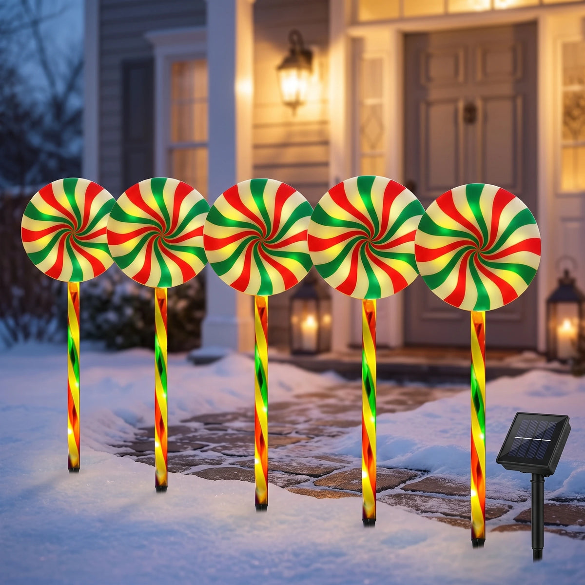 Solar Powered Christmas Lights Candy Cane Stakes - Lollipop 1