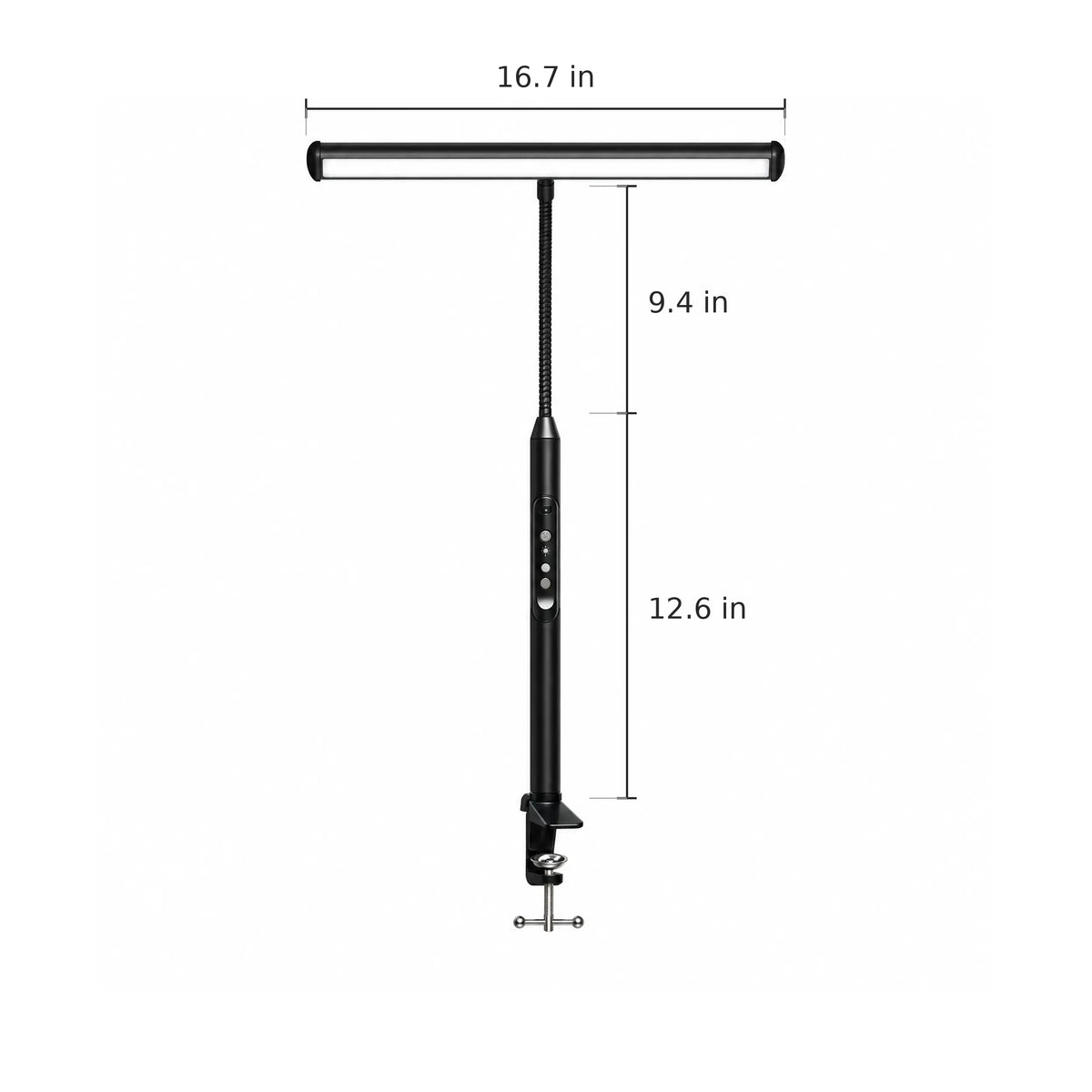 Full Spectrum Clip-On Desk Lamp - Dimensions