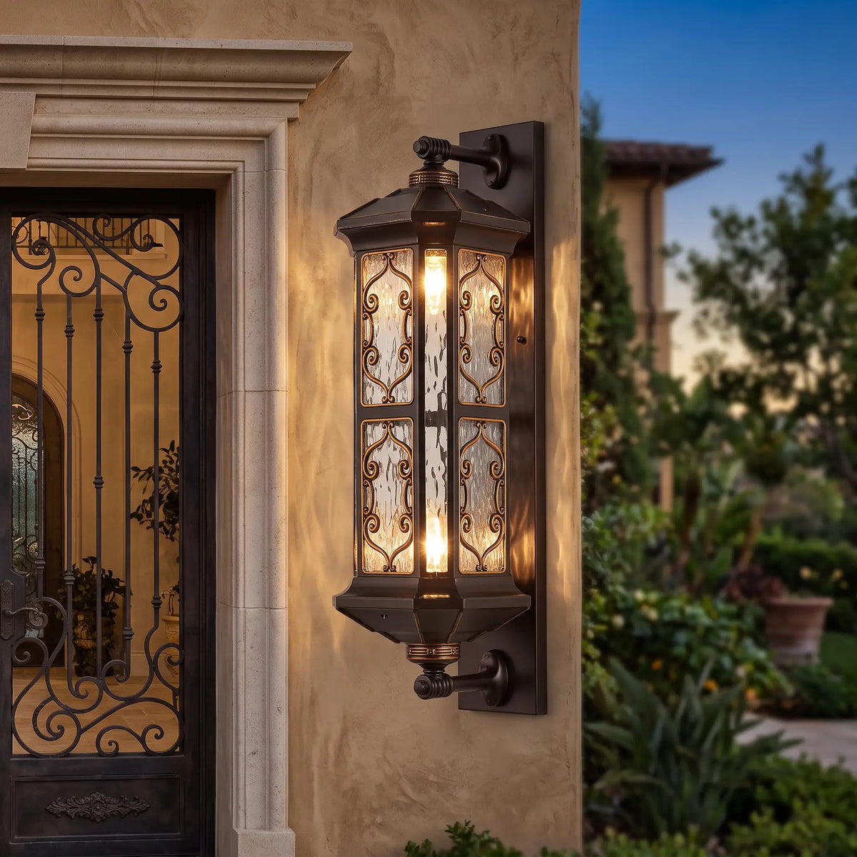 European Style Outdoor Wall Lamp - Gold gourd 70cm straight-arm two-tier variant