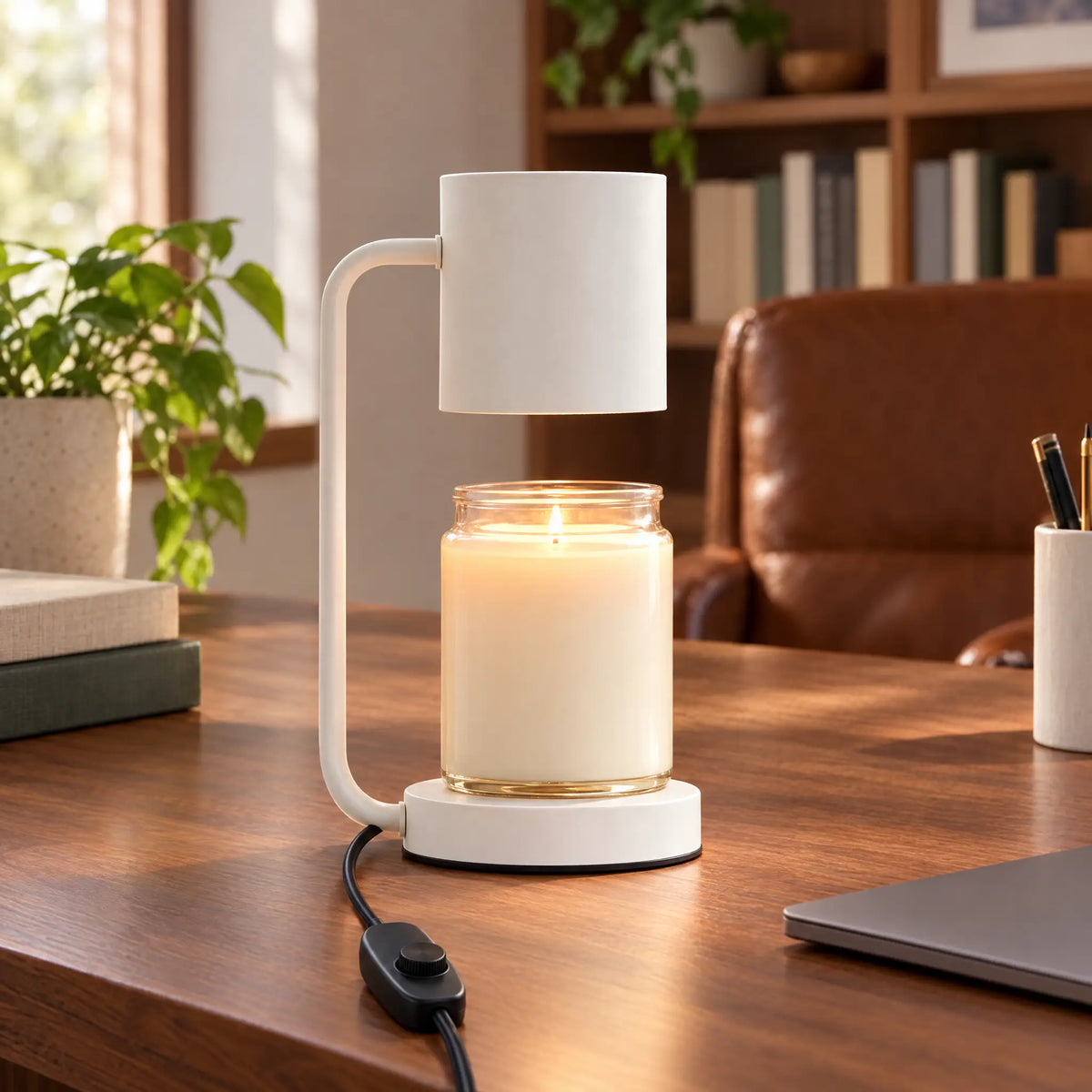 Iron Can Candle Warmer Lamp - White, Dimmer Switch