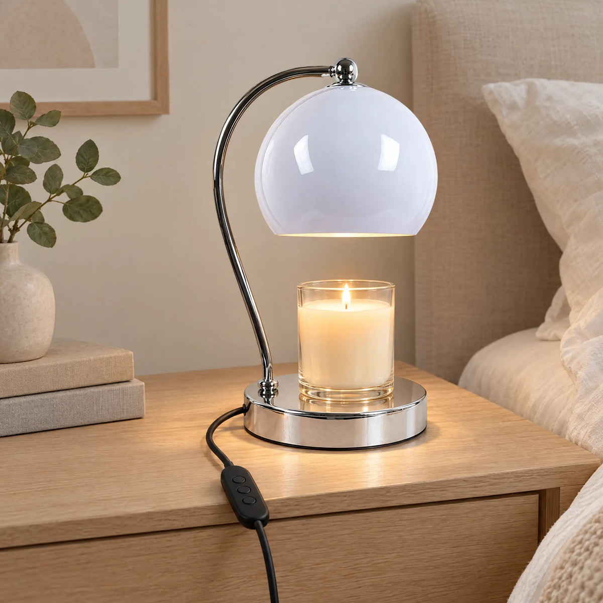 Dome Shade Candle Warmer Lamp - Pearl White, Timer Dimmer