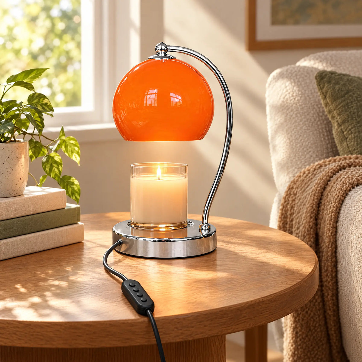 Dome Shade Candle Warmer Lamp - Orange, Timer Dimmer