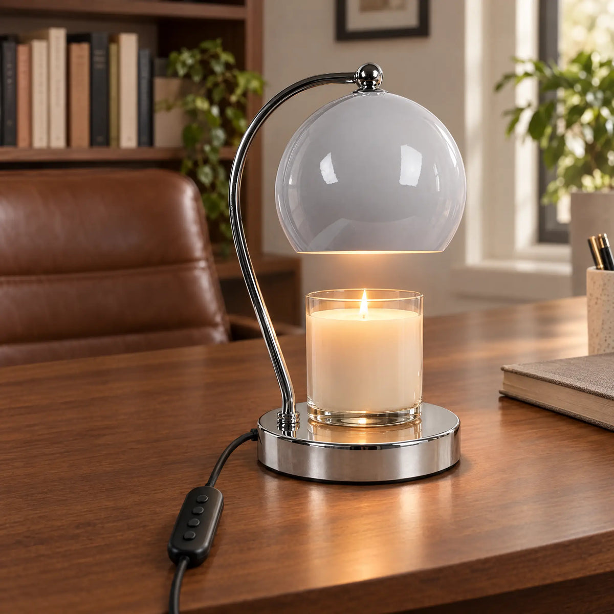 Dome Shade Candle Warmer Lamp - Milk Mud Gray, Timer Dimmer