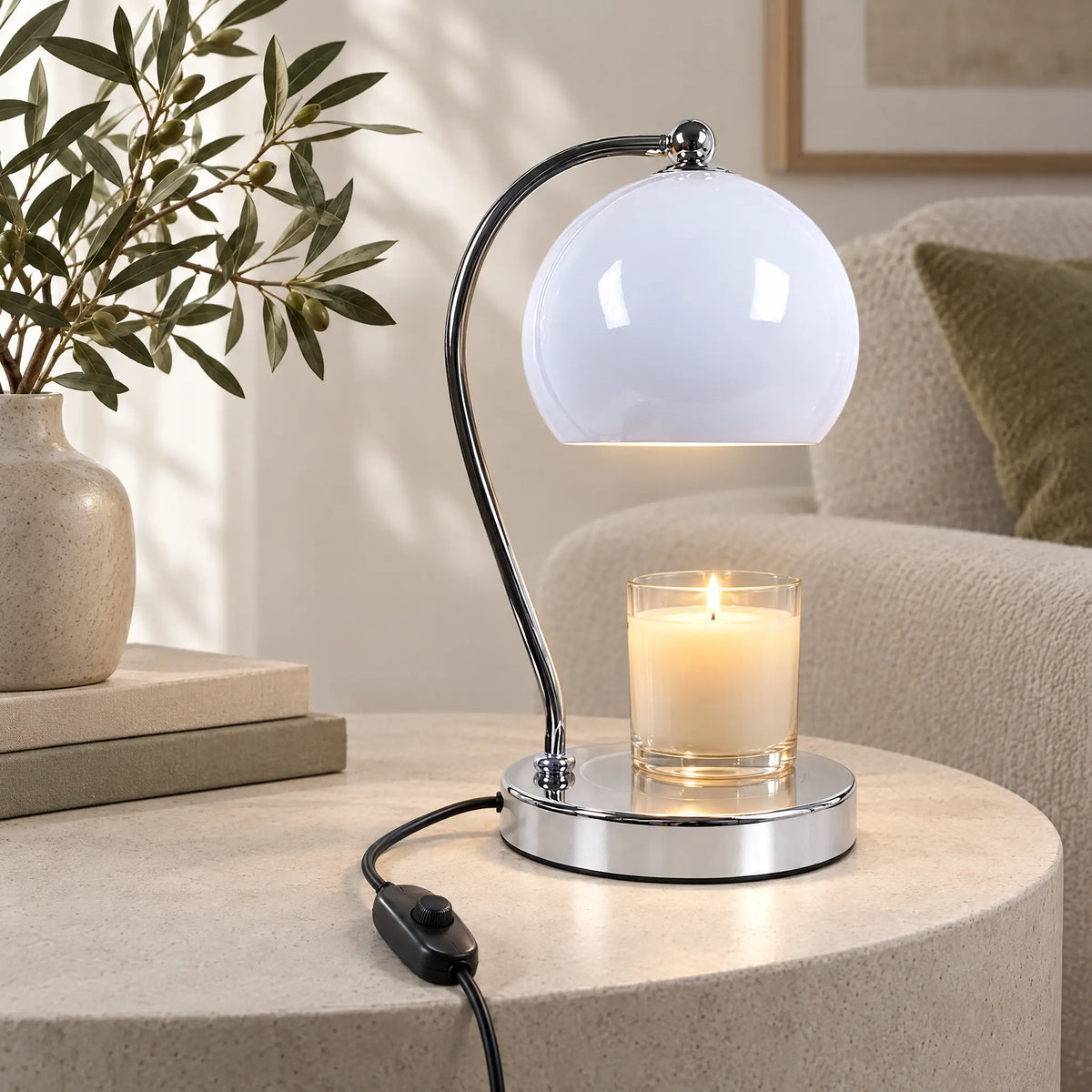 Dome Shade Candle Warmer Lamp - Pearl White, Dimmer Switch