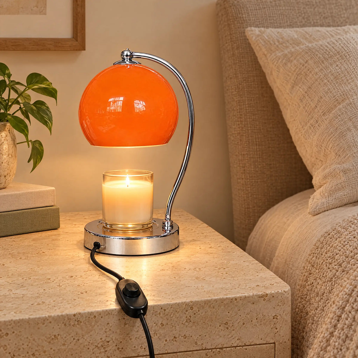 Dome Shade Candle Warmer Lamp - Orange, Dimmer Switch