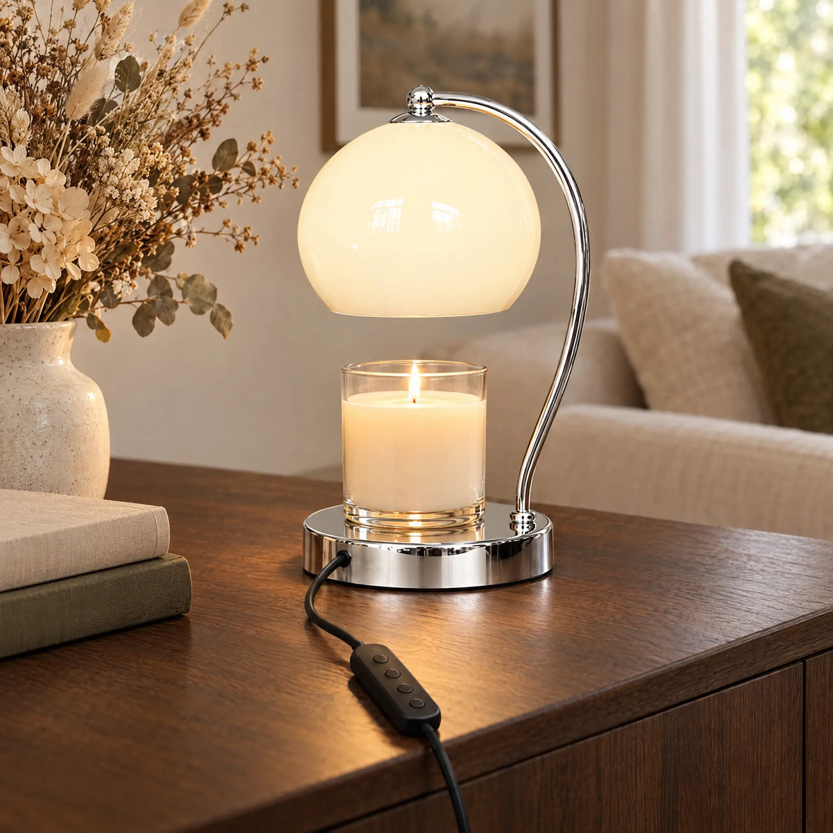 Dome Shade Candle Warmer Lamp - Sea Salt White, Timer Dimmer