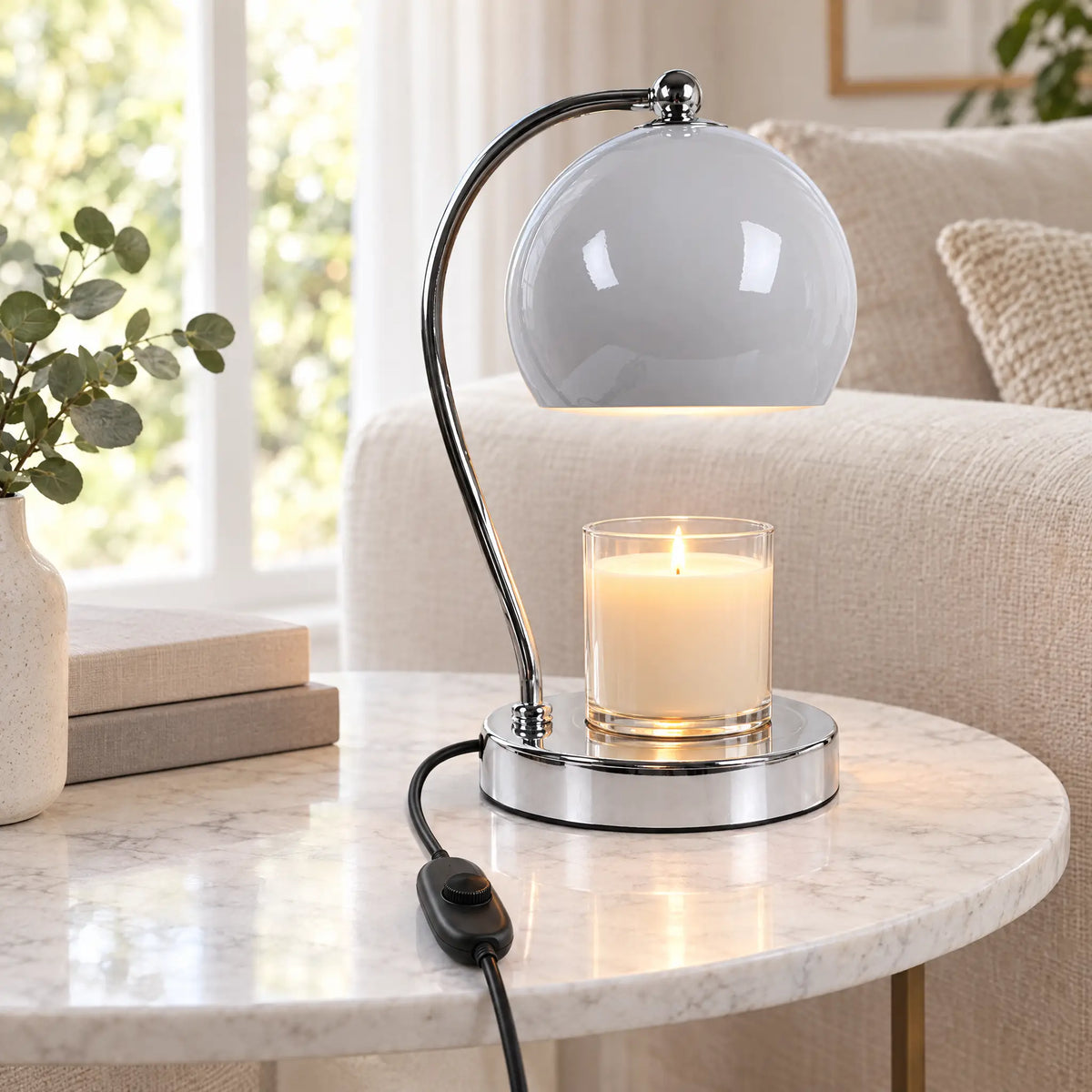 Dome Shade Candle Warmer Lamp - Milk Mud Gray, Dimmer Switch