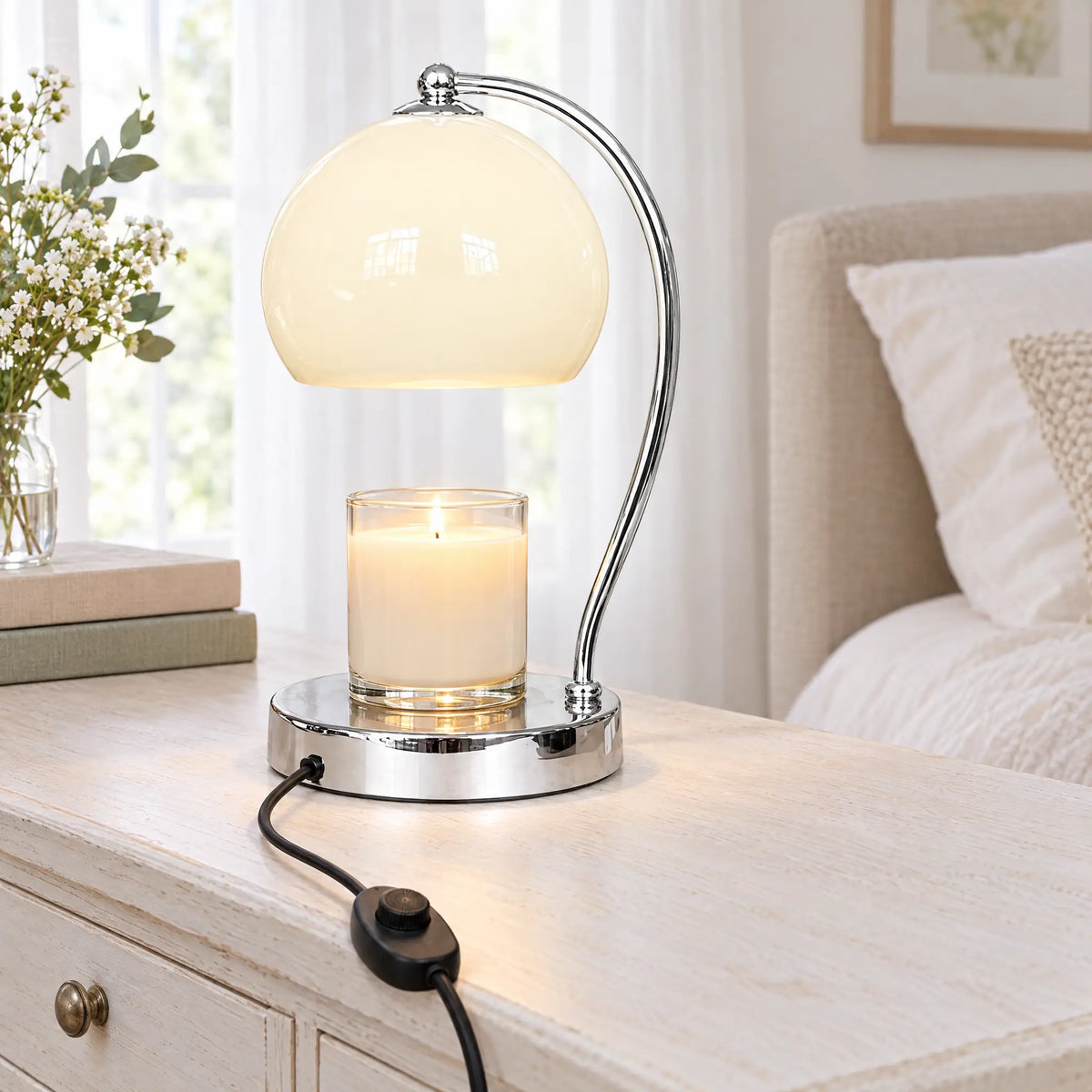 Dome Shade Candle Warmer Lamp - Sea Salt White, Dimmer Switch