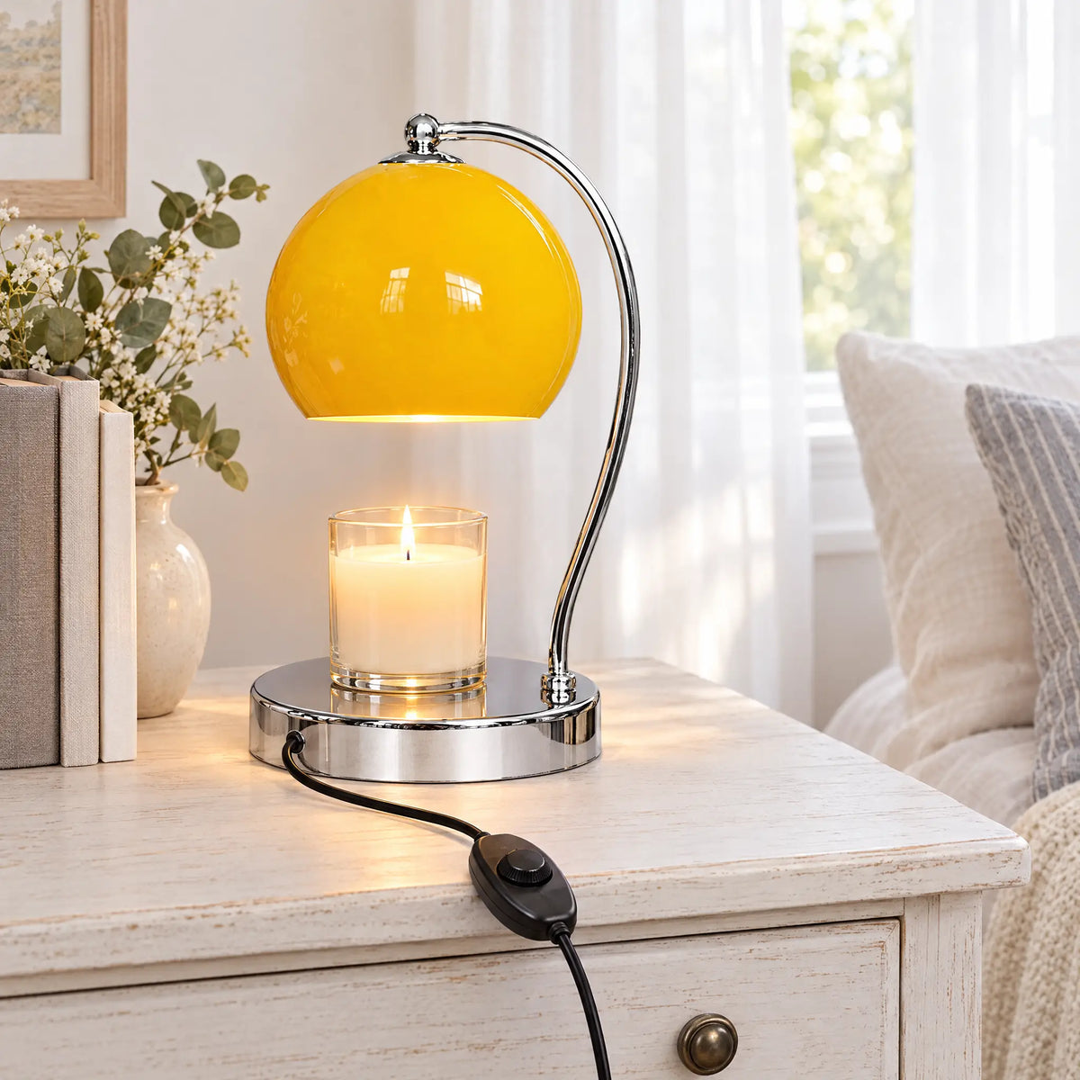 Dome Shade Candle Warmer Lamp - Yellow, Dimmer Switch