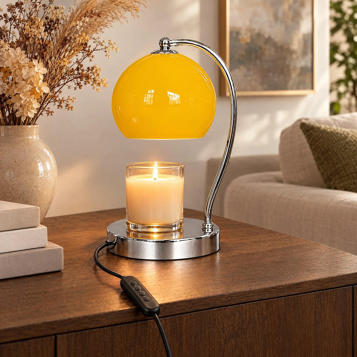 Dome Shade Candle Warmer Lamp - Yellow, Timer Dimmer