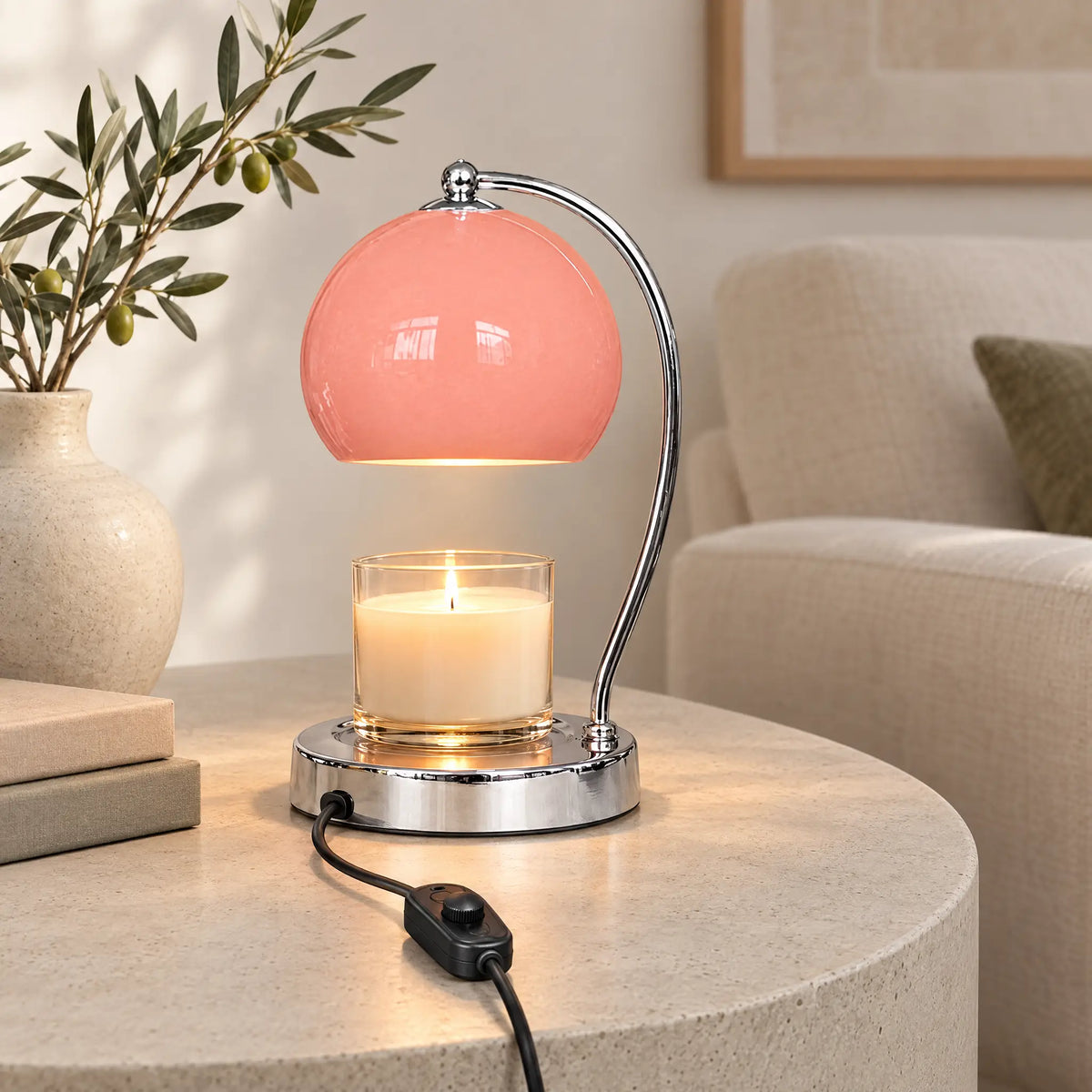 Dome Shade Candle Warmer Lamp - Pink, Dimmer Switch