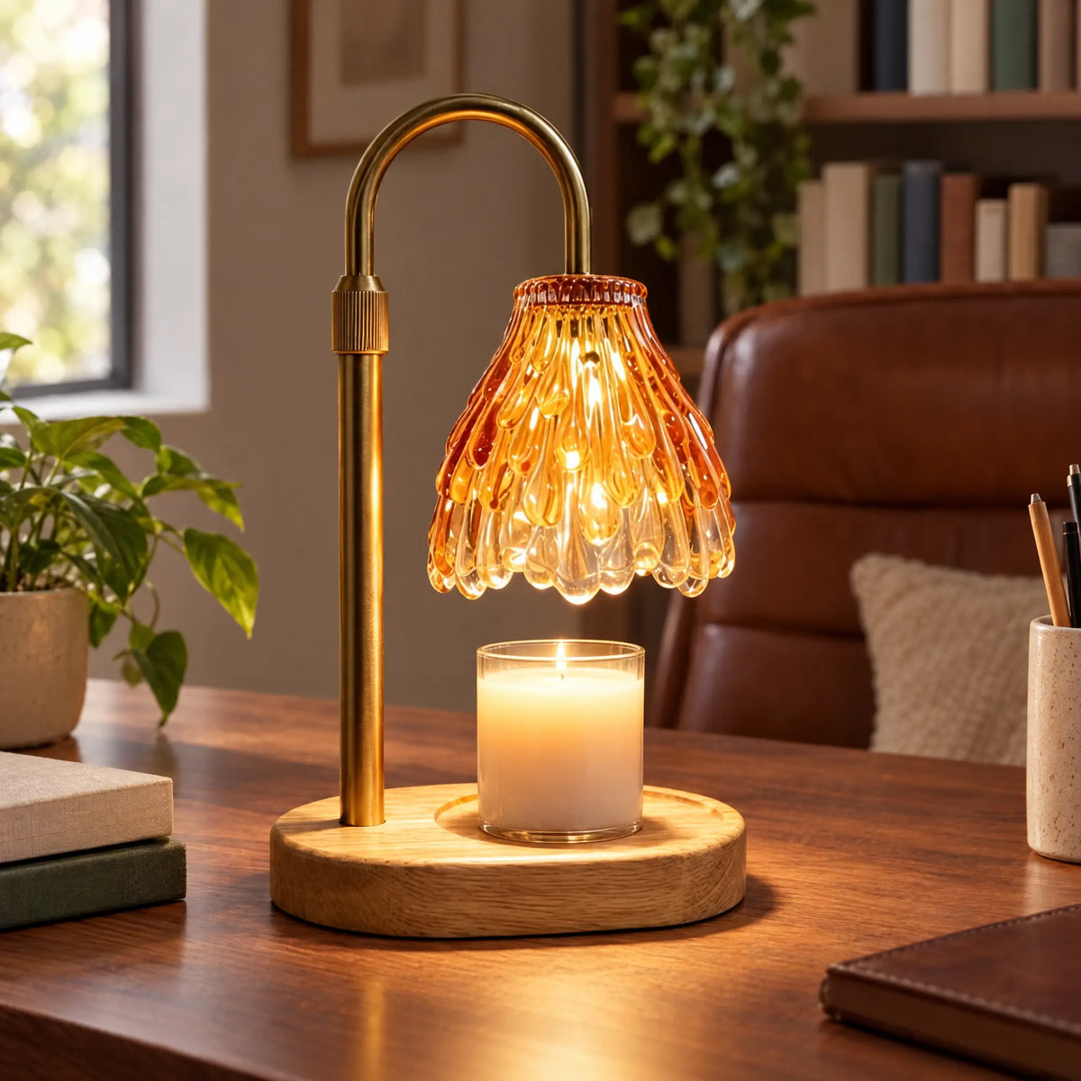 Flower Shade Candle Warmer Lamp - Orange