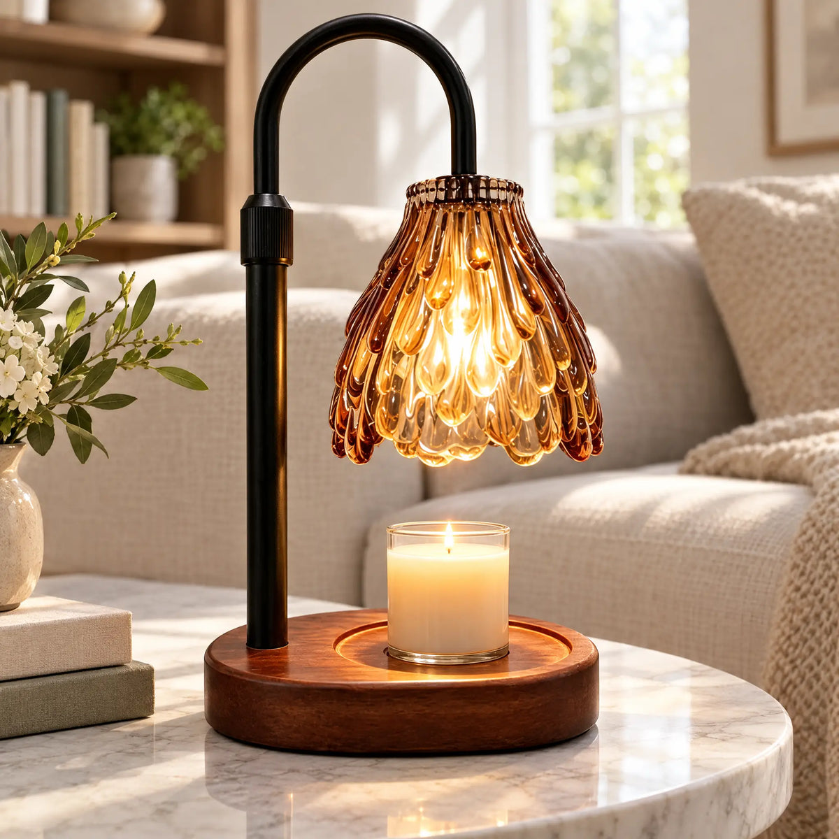 Flower Shade Candle Warmer Lamp - Brown