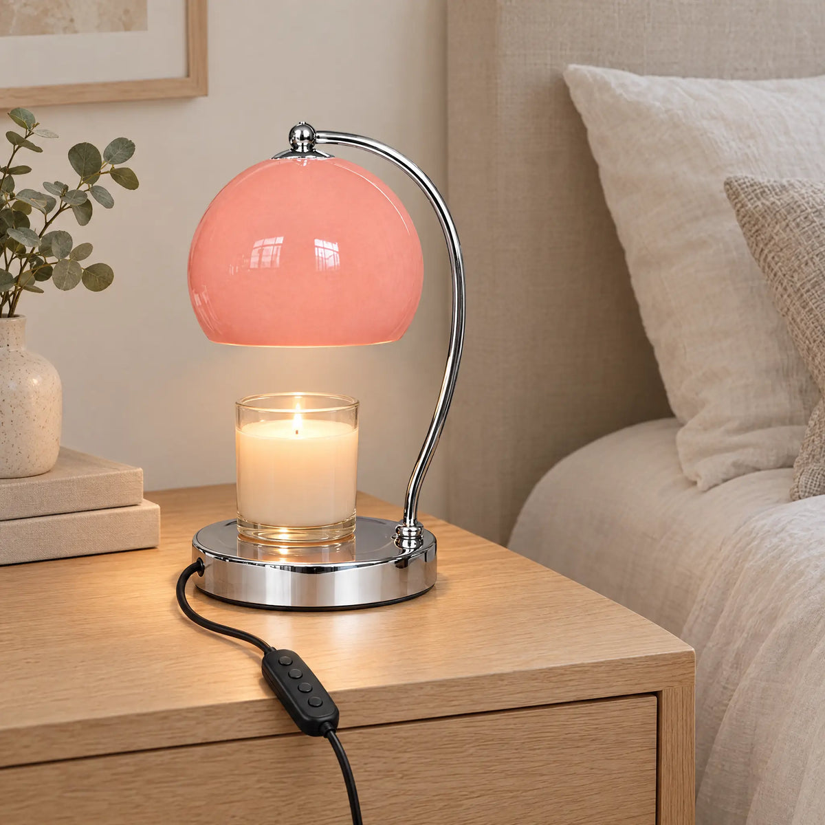 Dome Shade Candle Warmer Lamp - Pink, Timer Dimmer