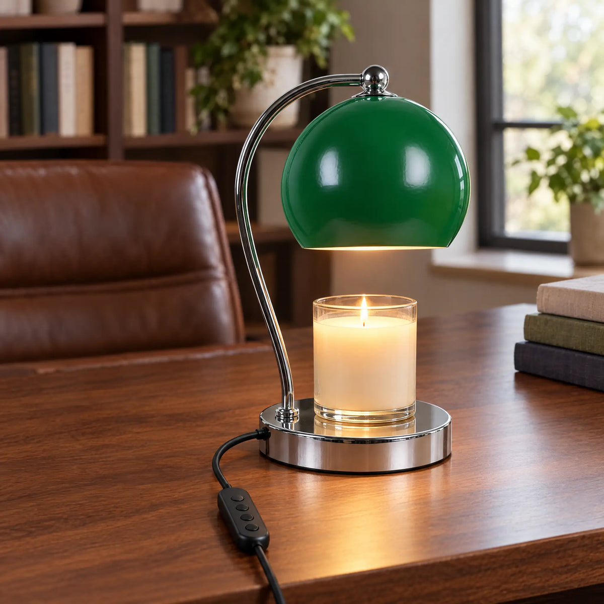 Dome Shade Candle Warmer Lamp - Green, Timer Dimmer