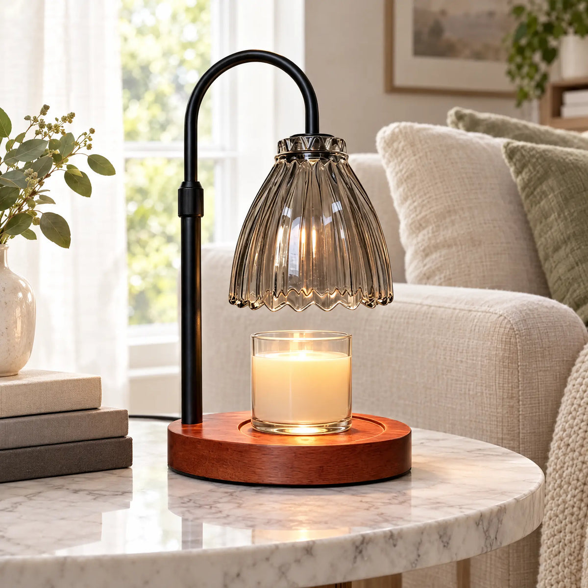 Fluted Bell Candle Warmer Lamp - Smoke Gray