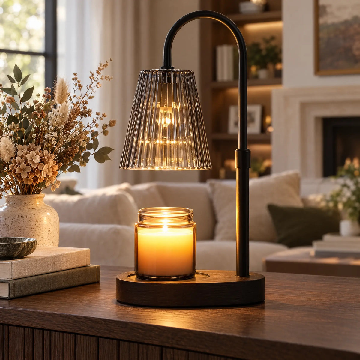 Ribbed Glass Candle Warmer Lamp - Smoke Gray