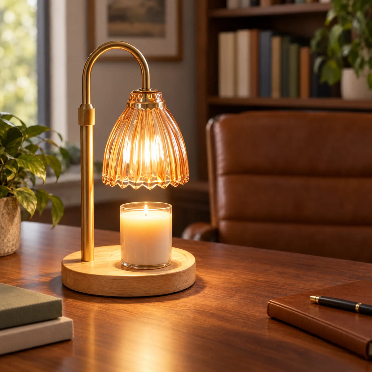 Fluted Bell Candle Warmer Lamp - Amber