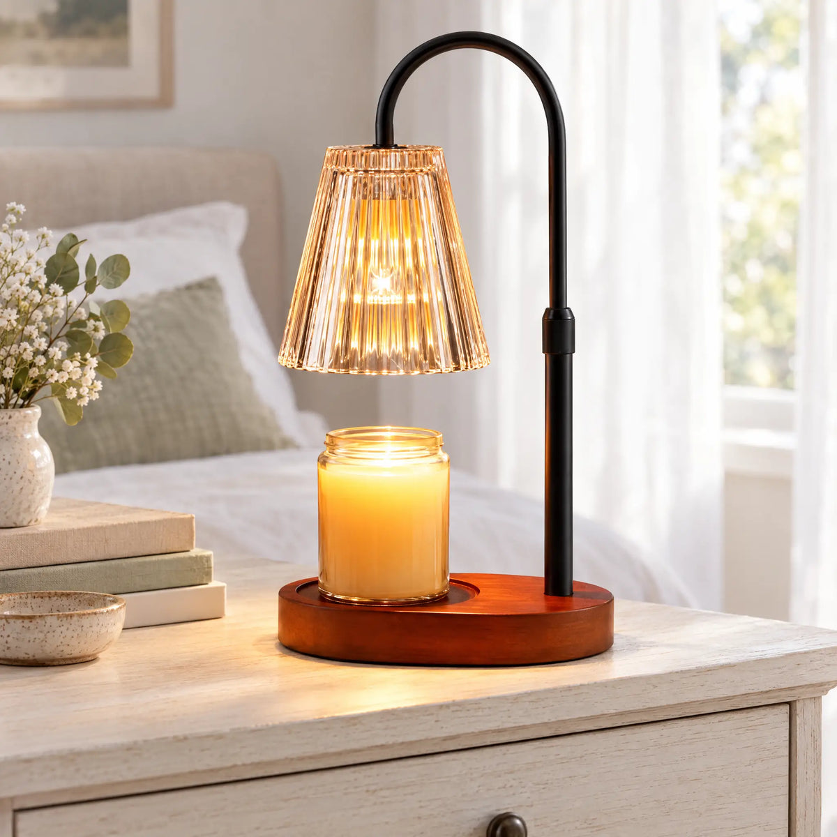 Ribbed Glass Candle Warmer Lamp - Amber