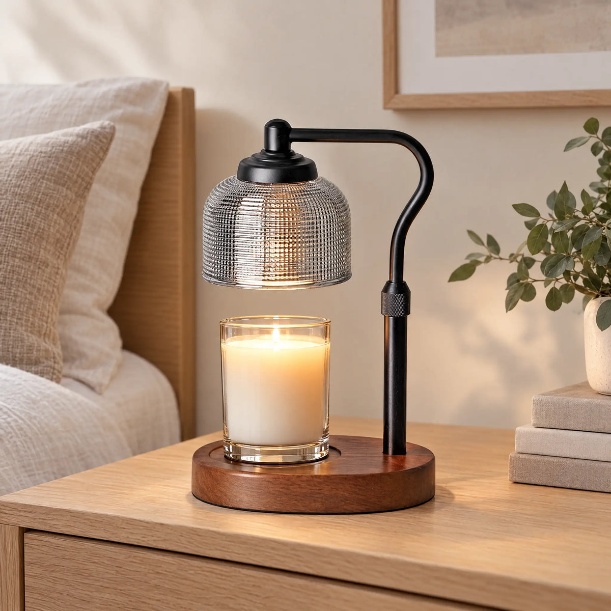 Telescoping Candle Warmer Lamp - Walnut Base, Black Pole