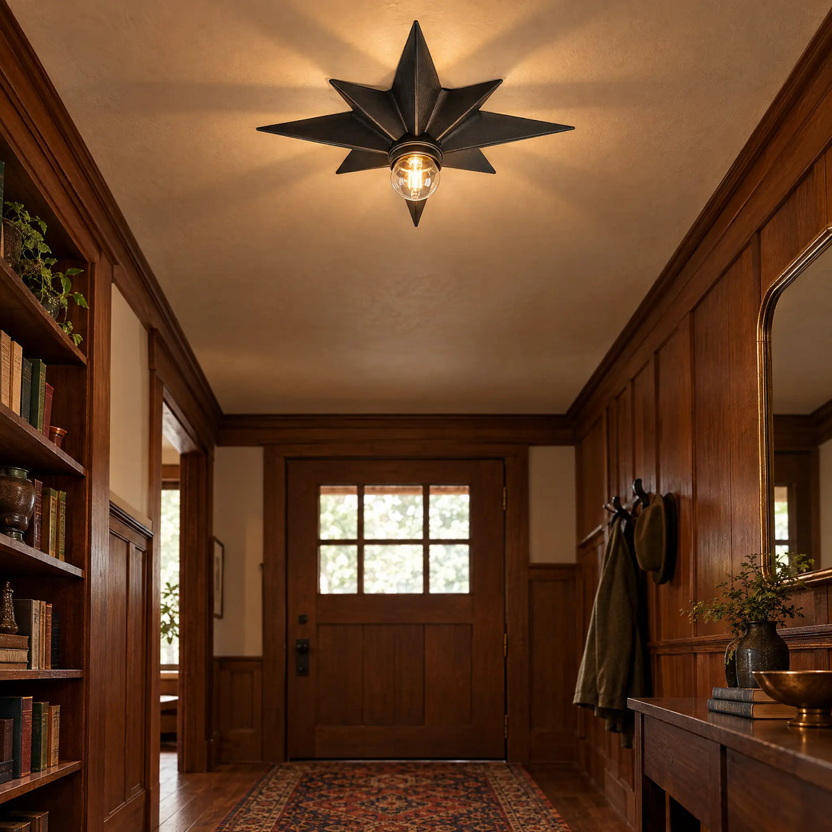 Vintage Star Ceiling Light, 8-Point Flush Mount Fixture in Black or Gold