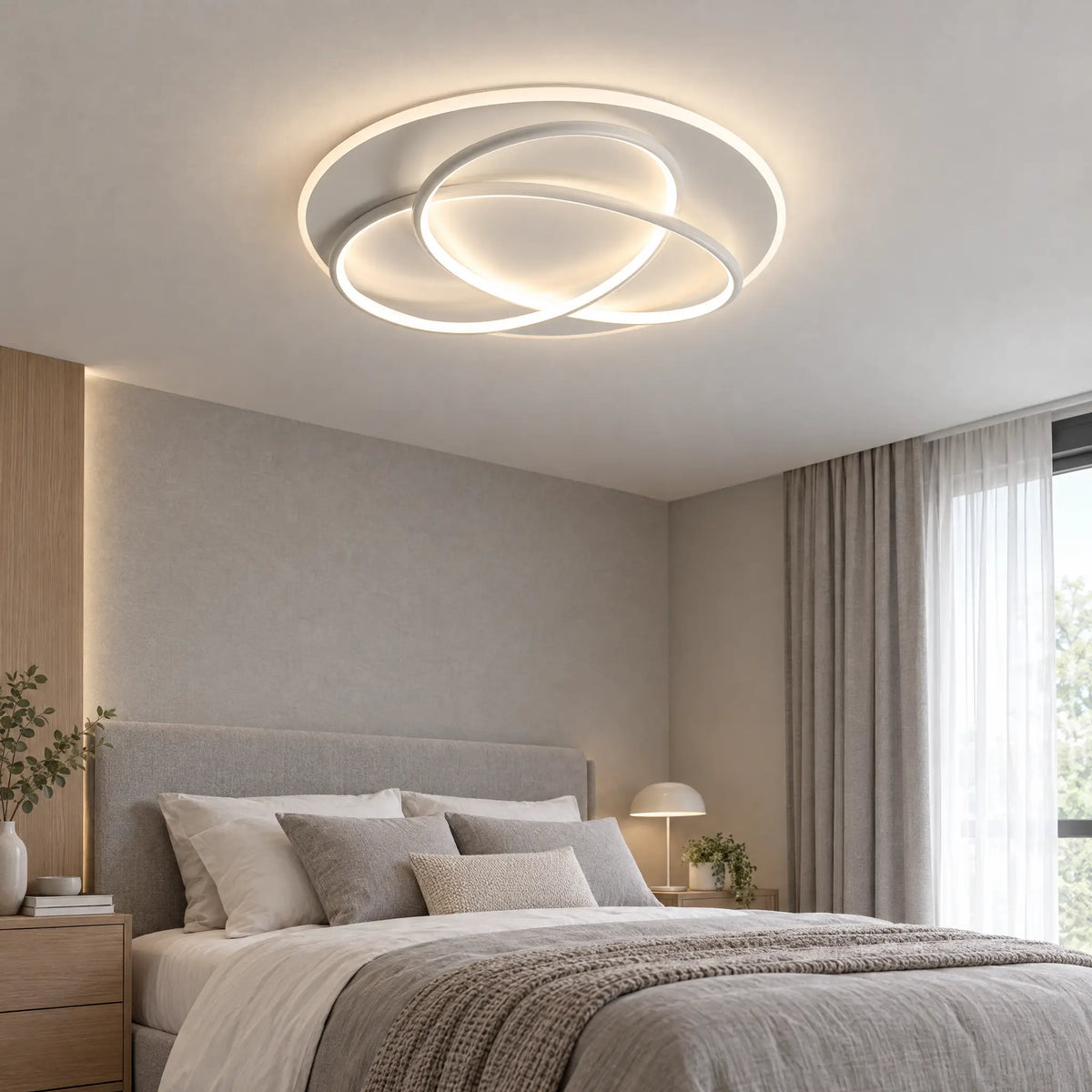 Round LED Flush Mount Ceiling Light with Interlocking Rings, 19.69 in