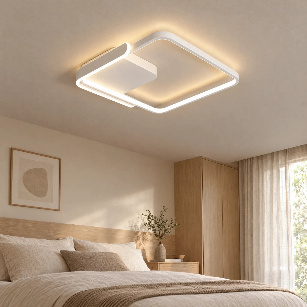 Modern Flush Mount Ceiling Light, 19.69 in Round or Square, 56W LED - White Square