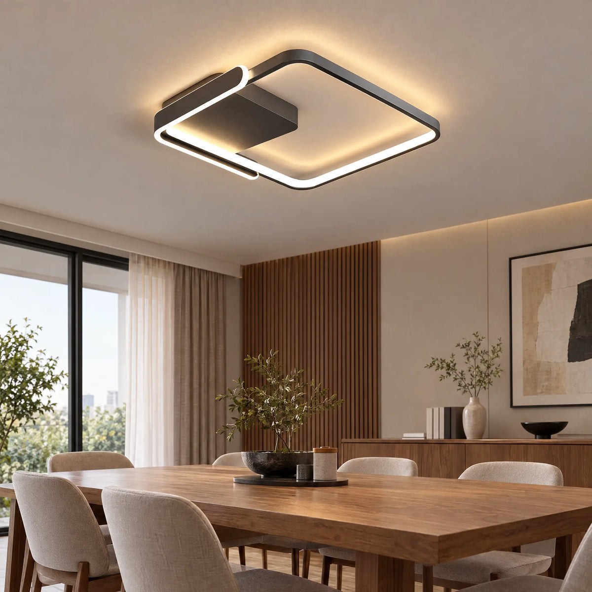 Modern Flush Mount Ceiling Light, 19.69 in Round or Square, 56W LED - Black Square