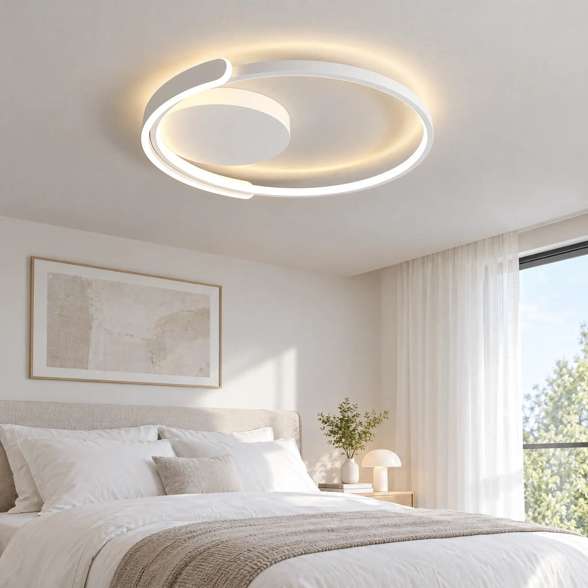 Modern Flush Mount Ceiling Light, 19.69 in Round or Square, 56W LED - White Round