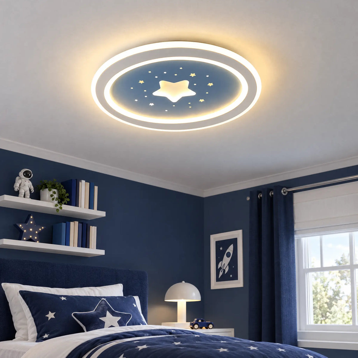 Star Flush Mount Ceiling Light, 19.69 in Round LED with Acrylic Shade - Blue