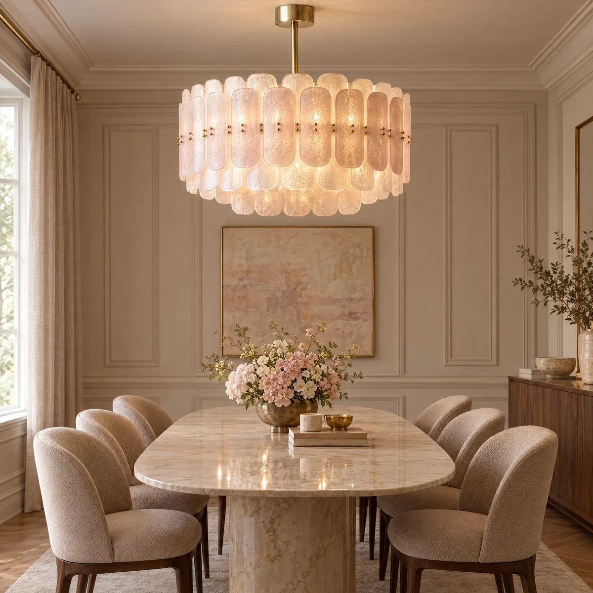 Tiered Pink Glass Chandelier Light, Gold or Chrome E14 Frame - Type A 23.62 in Gold