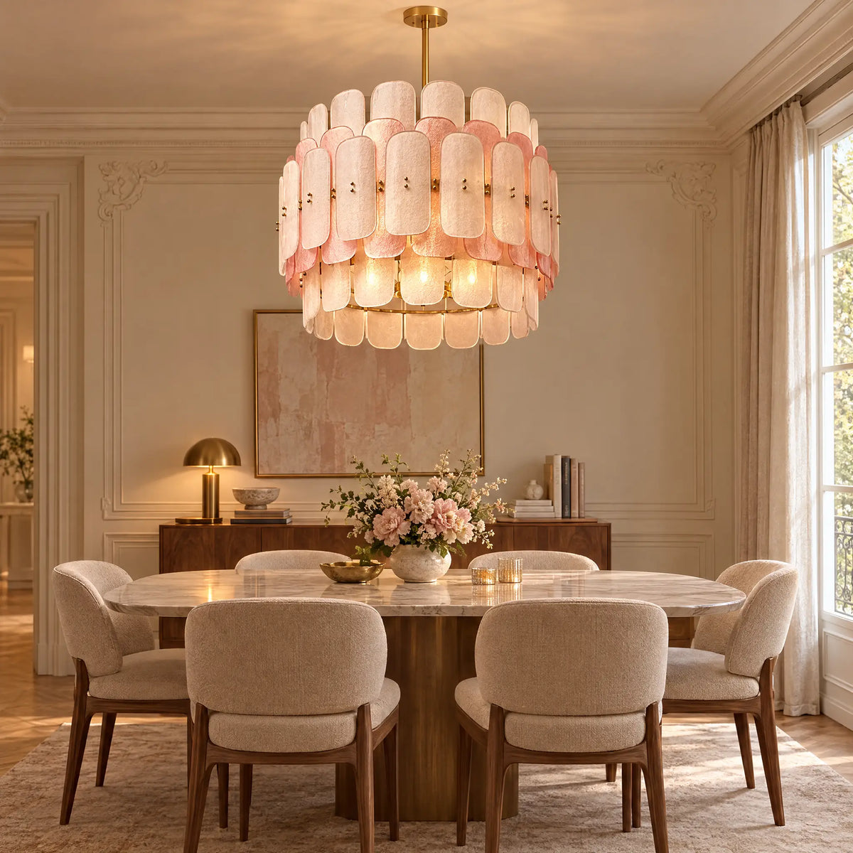 Tiered Pink Glass Chandelier Light, Gold or Chrome E14 Frame - Type B 23.62 in Gold