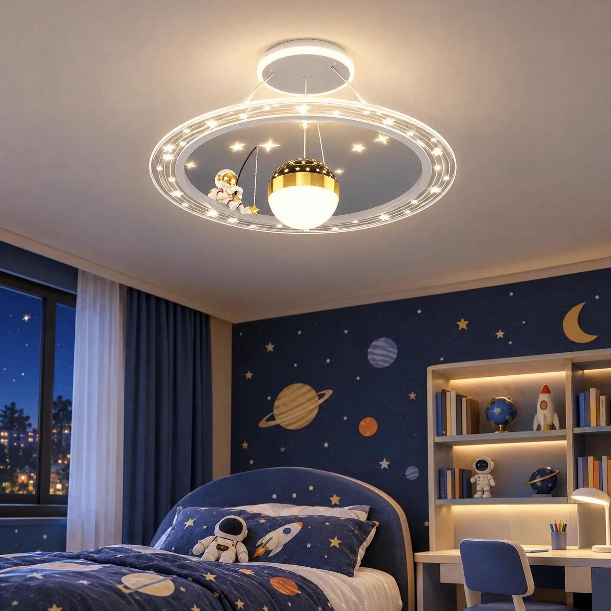 Astronaut LED Ceiling Light Fixture for Kids Room, 19.69 in Ring