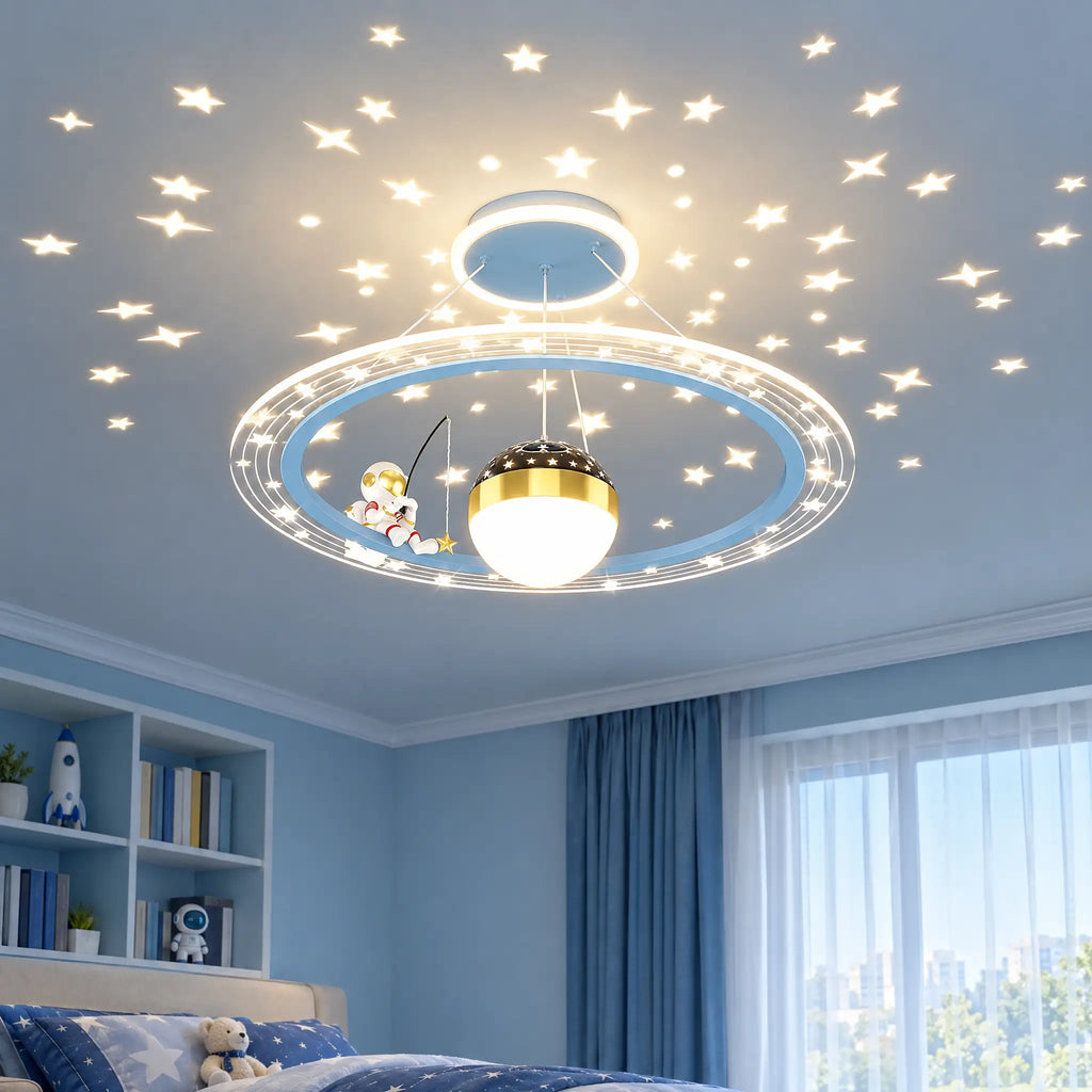 Astronaut LED Ceiling Light Fixture for Kids Room, 19.69 in Ring - Blue