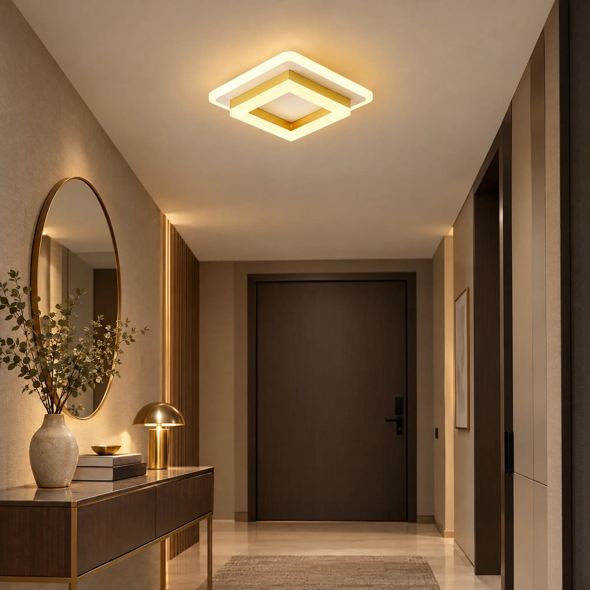 Square or Round Flush Mount Ceiling Light, 3-Color LED, Black or Gold - Square Gold