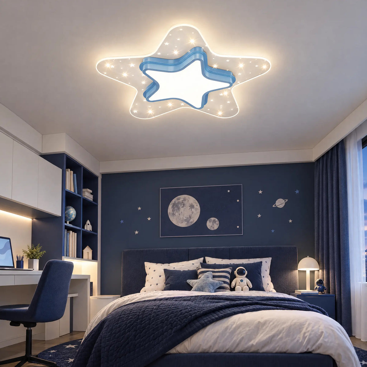 Kids Star or Heart Flush Mount Ceiling Light in Blue, Pink or Gold - Star Blue