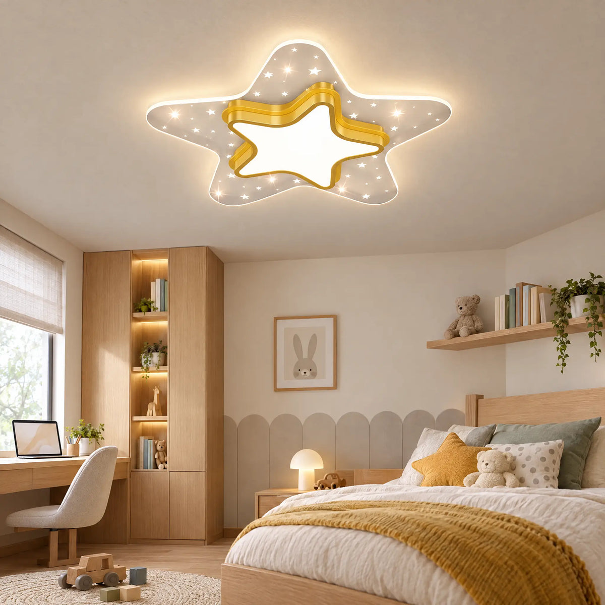 Kids Star or Heart Flush Mount Ceiling Light in Blue, Pink or Gold - Star Gold