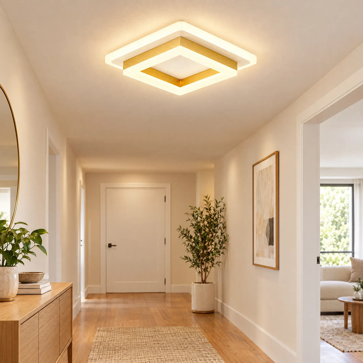 Square or Round Flush Mount Ceiling Light, 3-Color LED, Black or Gold