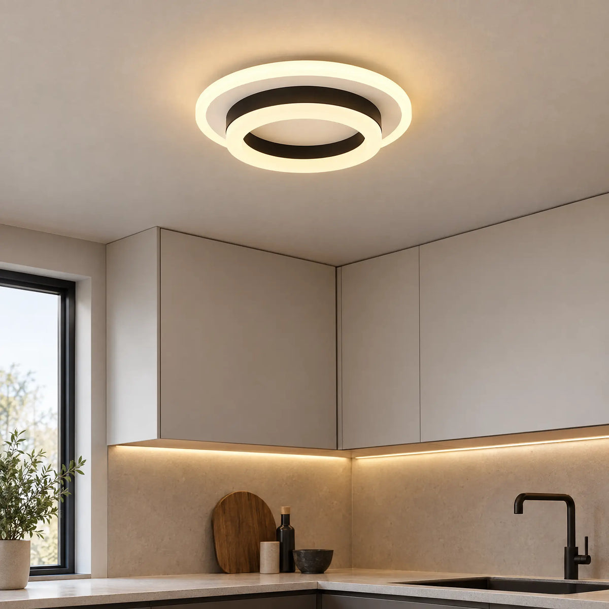 Square or Round Flush Mount Ceiling Light, 3-Color LED, Black or Gold - Round Black