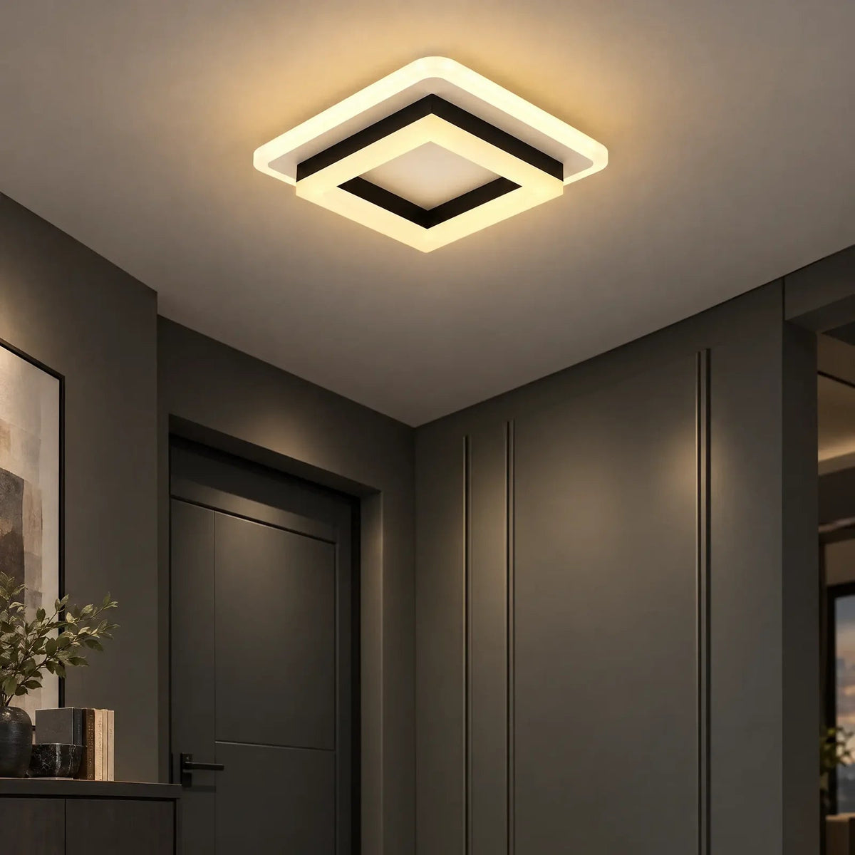 Square or Round Flush Mount Ceiling Light, 3-Color LED, Black or Gold Velumoza