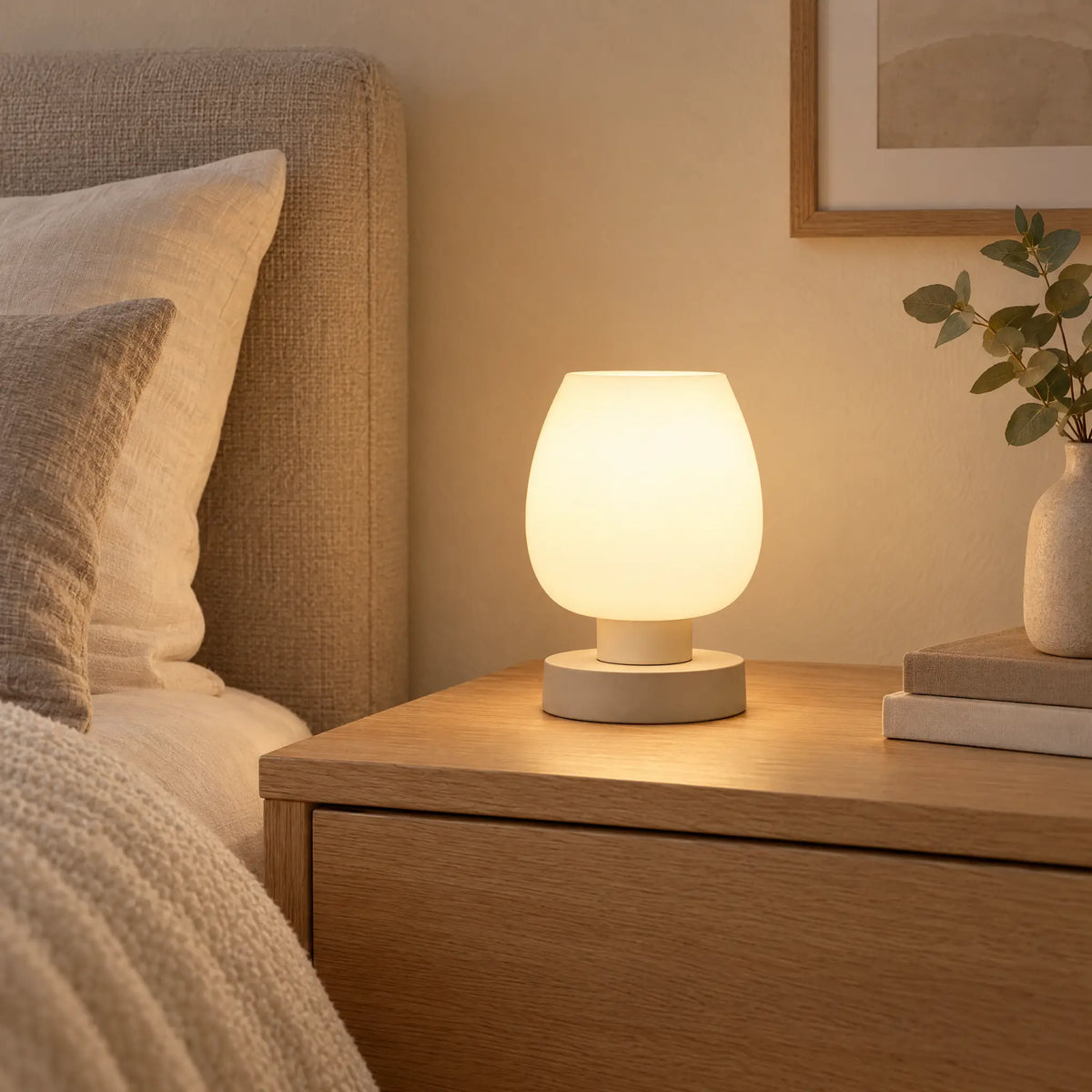 Opal Glass Touch Lamp with 3-Level Dimming and LED Bulb Included