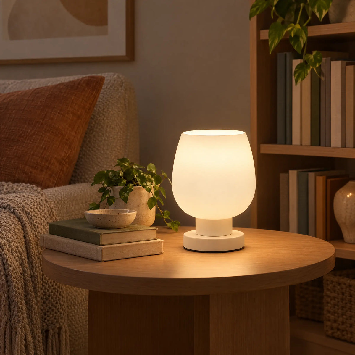 Opal Glass Touch Lamp with 3-Level Dimming and LED Bulb Included - No USB