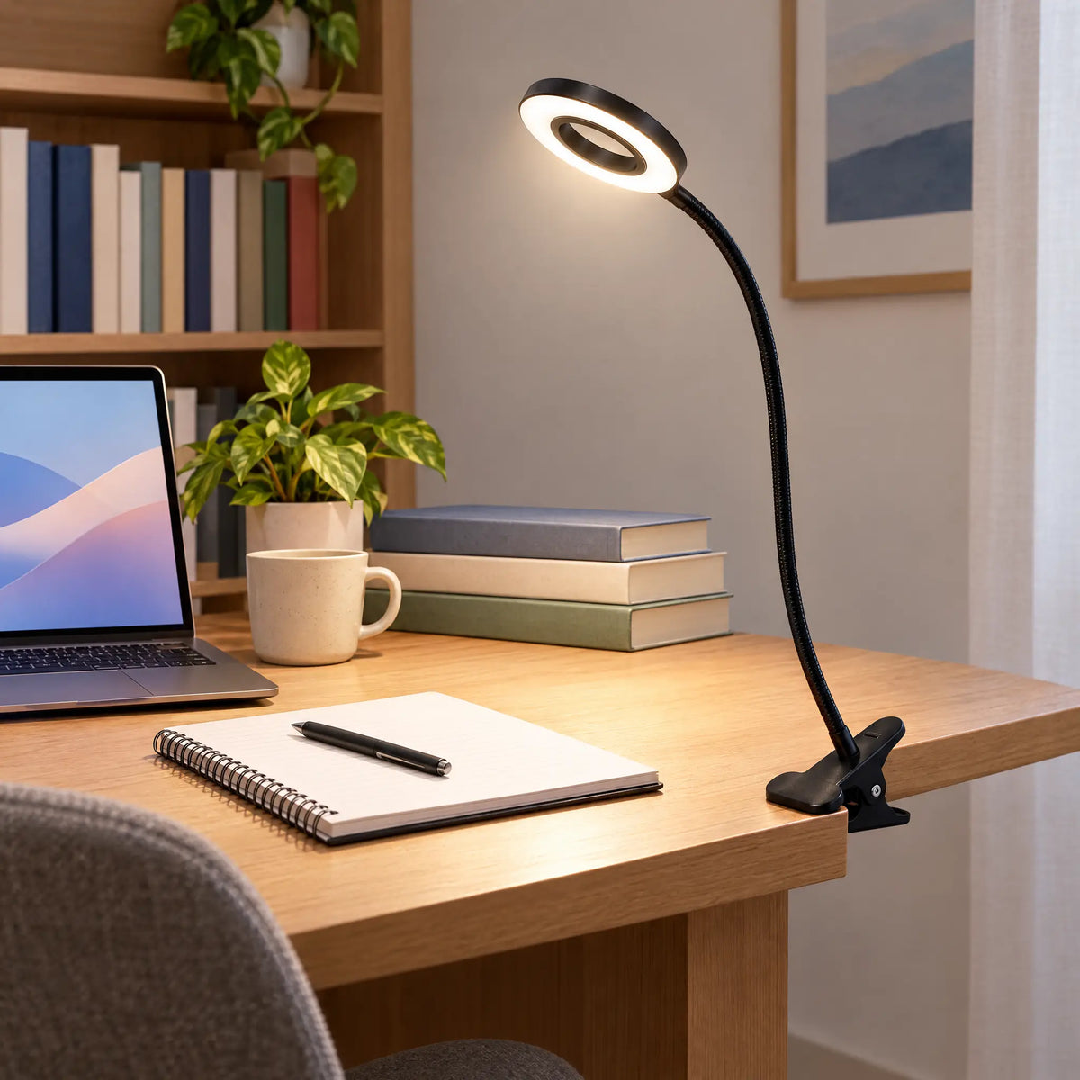 Clip-On LED Desk Lamp with 3 Color Modes and USB-Powered Gooseneck